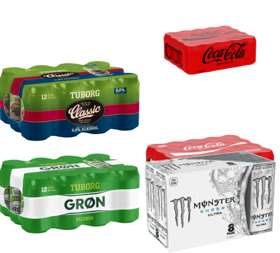 Flere varianter. 8 x 50 cl./12-20 x 33 cl. Literpris maks. 18,18 + pant. Frit valg.